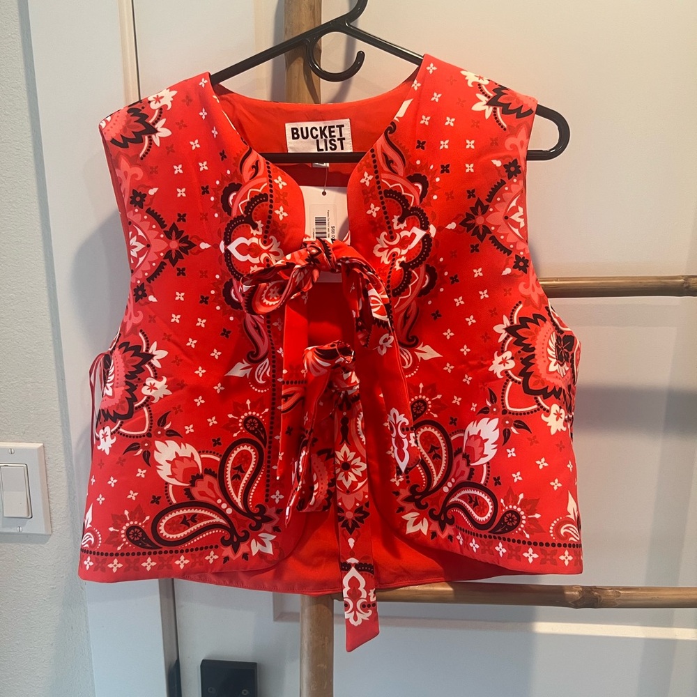 Red Paisley Tie-Front Vest